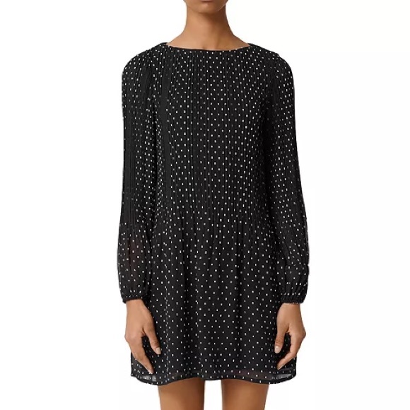 Maje Pleated Rockito Allover Polka Dot Print Black and White Shift Dress. Size 2 - Picture 2 of 14